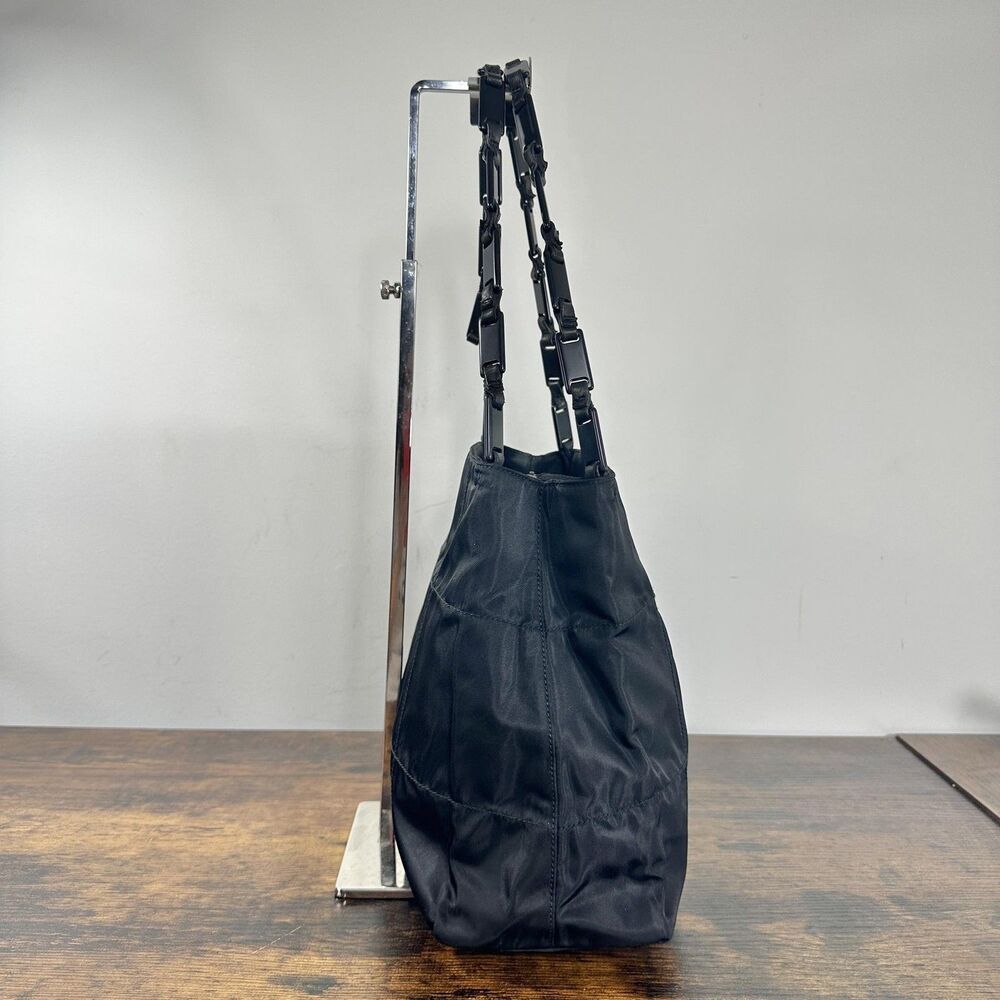 Prada Tessuto Nylon Shoulder Bag Medium Black Leather Strap Italy Logo Hardware - Picture 7 of 16